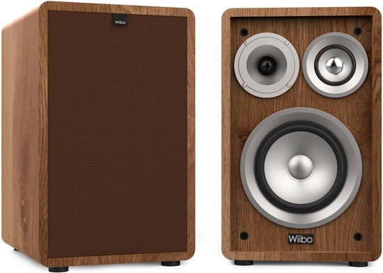 SnelShoppen - Vintage 6 Walnut HiFi Speakers, 100W, 3-Way, Houten Speakers met Afneembaar Grille, Tweeter, 7.6 cm Squawker, 5 Inch Woofer voor Surroun