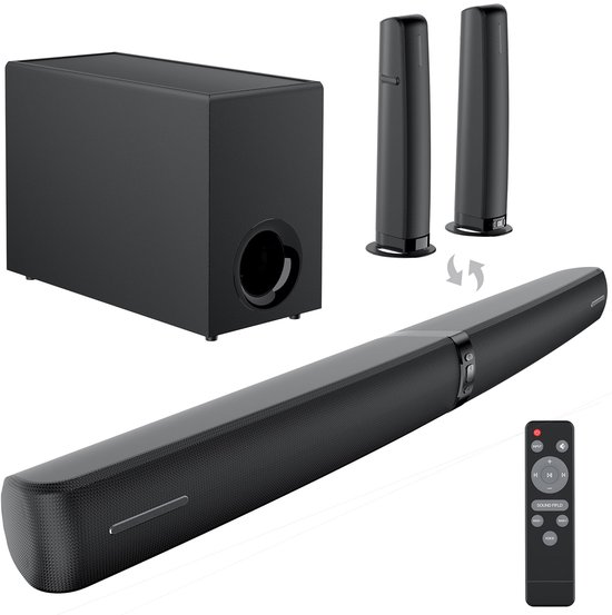 SnelShoppen - Yinet-EU Soundbar met Subwoofer voor TV, 120W, 2-in-1 Afneembare Soundbar met Krachtige Bas, 3 Modi, Bluetooth 5.3/ARC/Opt/AUX, Zwart vo
