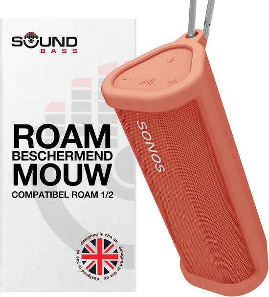 SnelShoppen - Zware Beschermende Siliconen Draaghoes voor Draadloze Bluetooth Speaker - Rood - Inclusief Bluetoothknop - Perfect voor Sonos Roam 2, Ca
