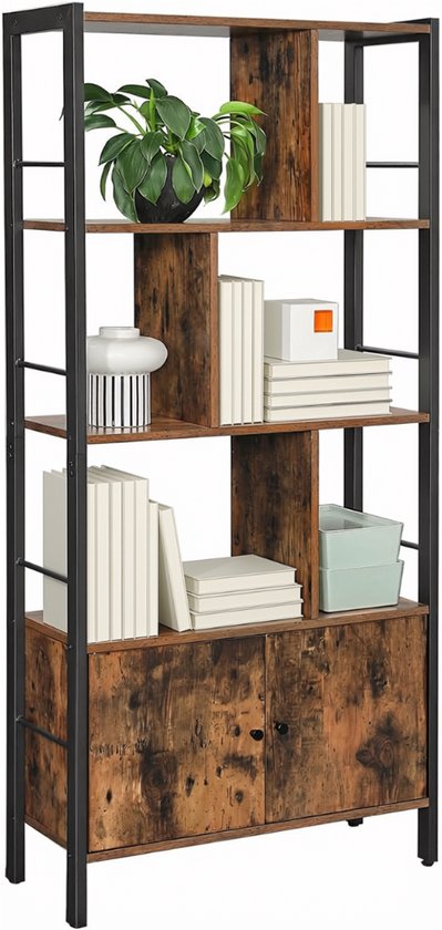 SNJY® Platenspeler Meubel - Platenspeler Kast - LP Houder - Platenhouder - 30D x 74B x 154,5H cm - Bruin/Zwart