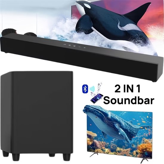 Soundbar 110W met Subwoofer – 2.1 Surround Sound – Diepe Bas – Bluetooth, Optisch, AUX & USB – Zwart