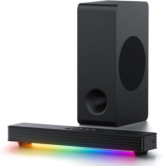 Soundbar - 2-in-1 - Soundbar voor TV - PC - Gaming - met Subwoofer - Afstandsbediening - RGB-verlichting - Audio - Sync - 3.1CH - Luidsprekers - HD-ARC - Optisch - USB-kabel - BT 5.3 - AUX - 40 kHz - 160W - Zwart van Merkloos