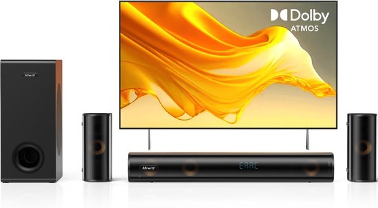 Soundbar 5.1CH - Dolby Atmos Surround Sound - 2 Bedrade Luidsprekers - Helder Geluid voor Films - SnelShoppen