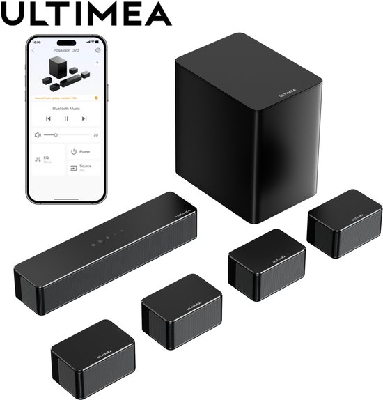 Soundbar 7.1 Surround Sound Met Draadloze Subwoofer - Bluetooth Home Cinema Speaker - 48 Cm Lengte - Zwart - Voor Tv Geluid