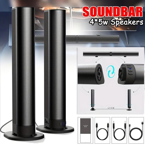 Soundbar Draadloos – Afneembare Speakers – 6.1 Surround Sound – AUX, USB & FM – Oplaadbaar – Zwart