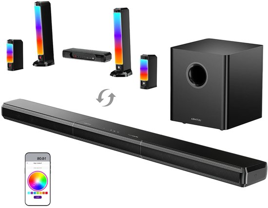 Soundbar – Draadloze Speaker – Home Cinema Geluid – Bluetooth Speaker – Surround Sound Systeem – 9.1 Kanaals Geluid – 6,5 Inch Wireless Subwoofer van Merkloos