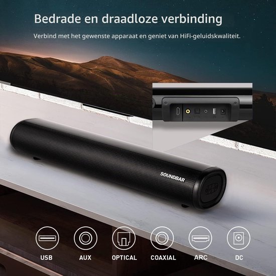 Soundbar Draadloze Subwoofer - 60 Watt Vermogen - 95 cm Lengte - ABS Materiaal - Voor Tv En Pc Geluid