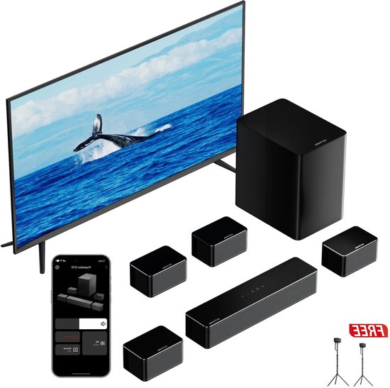 Soundbar – Home Cinema Speaker – Surround Geluidssysteem – Wireless Subwoofer – Bluetooth Soundbar – 7.1 Kanaals Surround – 410W Krachtige Output van Merkloos