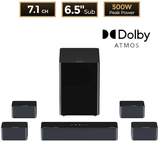 Soundbar – Home Cinema Speaker – Surround Sound Systeem – Draadloze Subwoofer – 7.1 Kanaals – 500W Vermogen – Dolby Atmos – 6,5 Inch Subwoofer van Merkloos