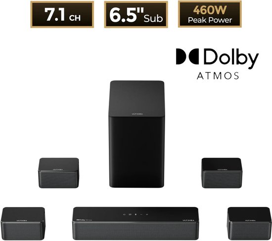 Soundbar – Luidspreker – Home Cinema – Audio Systeem – Surround Set – 7.1 Kanaals Dolby Atmos – Draadloze Subwoofer Met 500W van Merkloos