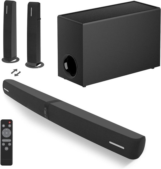 Soundbar met Subwoofer - 2.1 Kanaals Luidspreker - Home Cinema Ervaring - Instelbare Diepe Bas - 110 W - Zwart