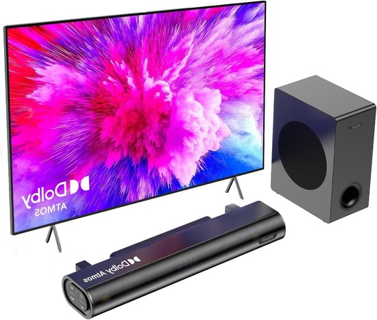 Soundbar met Subwoofer - Home Cinema Systeem - Thuisbioscoop Ervaring - Dolby Atmos 3D Audio - 43 cm Breed - Zwart