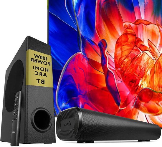 Soundbar met Subwoofer - Home Cinema Systeem - Tv Geluid Verbeteren - 100W Totaal Vermogen - 5.25 Inch Speaker - Zwart