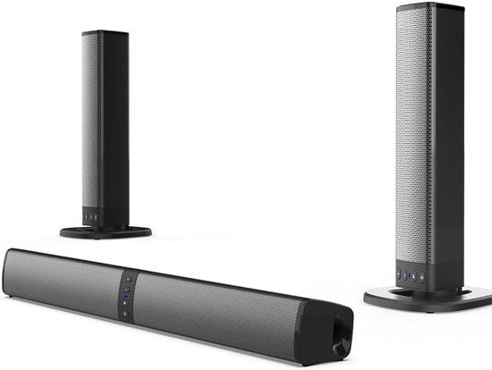 Soundbar met Subwoofer - PC Luidspreker TV Geluidssysteem - Home Cinema Ervaring - 2-in-1 Afneembaar Design - N.v.t. - Zwart
