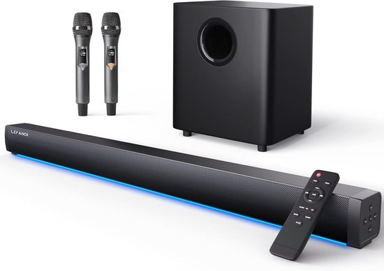 Soundbar met Subwoofer - PC Speaker - Thuisbioscoop Ervaring - Draadloze Microfoon - 2.1 Kanalen - Zwart