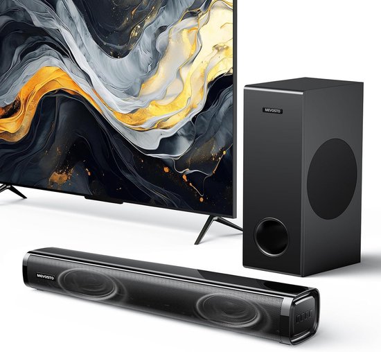 Soundbar met subwoofer voor tv, pc en gaming - 2.1-kanaals geluidsysteem met diepe bas en verbeterde geluidskwaliteit van IKTCH