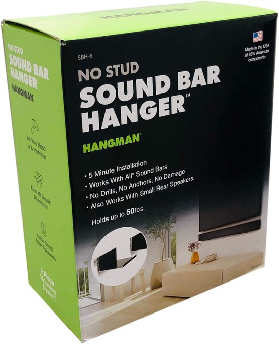 Soundbar Ophangsysteem - Muurbeugel - Geluid Verbeteren - Geen Gaten Nodig - Tot 50 Lbs - Zwart