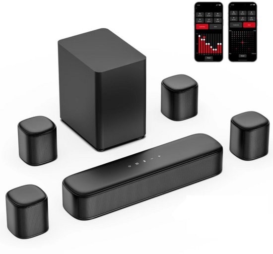 Soundbar - Soundbars voor tv en Theater - Soundbar met Subwoofer 350W - 7.1CH - 4 Surround Speakers - Bluetooth 5.3 - Voor TV & Thuisbioscoop - Compatibel met AUX - Optical - Input - USB - HDMI - Ingebouwd mic - EU-stekker - Zwart van Fityou