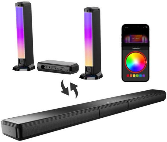 Soundbar - Soundbars voor TV en Theater - Soundbar met Subwoofer - 5.0ch - Sound Bar voor Smart TV - PC - Met RGB-verlichting - Afneembare - Met App-bediening - HDMI - ARC - OPT - AUX - EU Stekker - Zwart van Denver