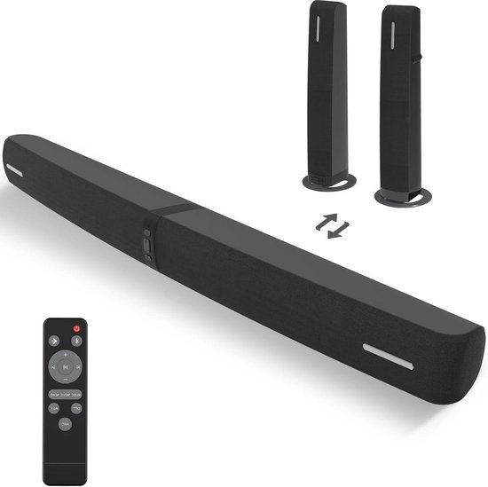 Soundbar voor Smart TV, 90W Soundbar met Bluetooth/ARC/Optisch/AUX Connect, Auto Volume Boost, 3 aanpasbare equalizer-modi, 2-in-1 afneembare soundbar voor tv/pc/gaming/projectoren van Merkloos