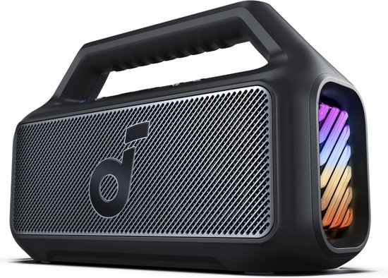 soundcore Boom 2 Outdoor Speaker, 80W, Subwoofer, BassUp 2.0, 24H Playtime, IPX7 Waterproof, Floatable, RGB Lights, USB-C, Custom EQ, Bluetooth 5.3, Portable For Outdoors, Camping, Beach, and Backyard-Zwart van Soundcore