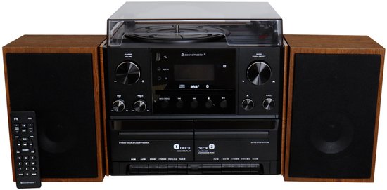 Soundmaster MCD5600BR - muziekcenter met platenspeler, bluetooth, CD, dubbel Cassettedeck, encoding, USB en DAB+, bruin