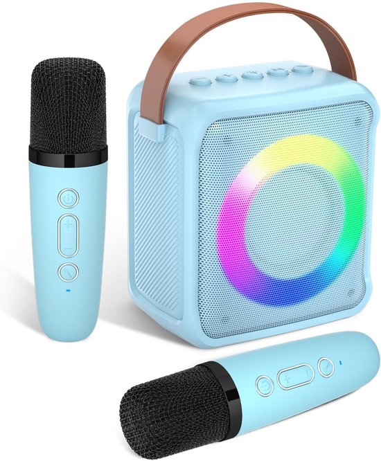 Sounix Draagbare Karaoke set - Incl. 2 draadloze karaoke microfoons - Bluetooth Speaker - Voor Volwassenen en Kinderen - Blauw