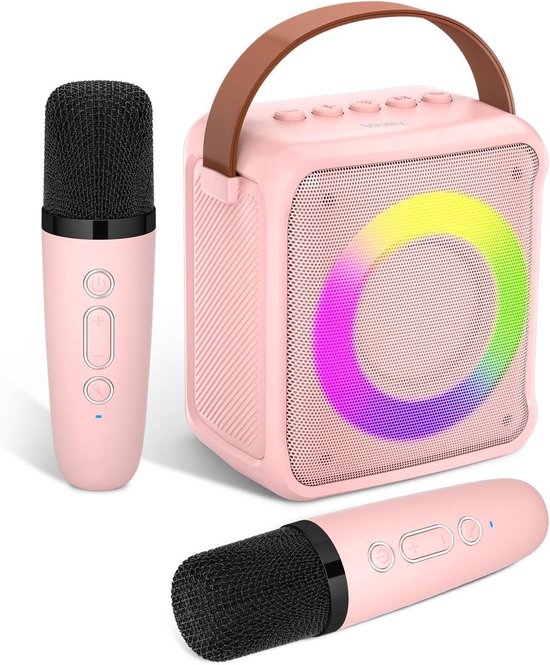 Sounix Draagbare Karaoke set - Incl. 2 draadloze karaoke microfoons - Bluetooth Speaker - Voor Volwassenen en Kinderen - Roze