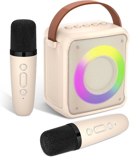 Sounix Draagbare Karaoke set - Incl. 2 draadloze microfoons - Bluetooth Speaker - Wit