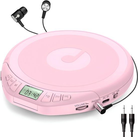 SP® CD Speler Draagbare - Draagbare Bluetooth CD Speler - CD Speler - Roze - 24cm x 18cm x 6cm