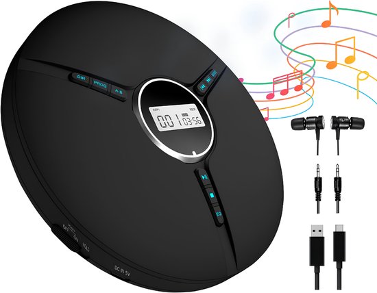 SP® CD Speler Draagbare - Draagbare Bluetooth CD Speler - CD Speler - Zwart - 14cm x 14cm x 3cm