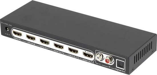 SpeaKa Professional 4 poorten HDMI-splitter Met audiopoorten, Met afstandsbediening 3840 x 2160 Pixel Zwart van SpeaKa Professional