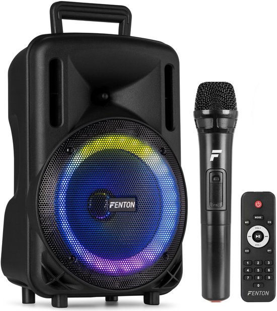 Speaker Bluetooth - Fenton FT08LED MK2 karaoke box met LED’s, accu en microfoon - Voor huisfeestjes van Fenton