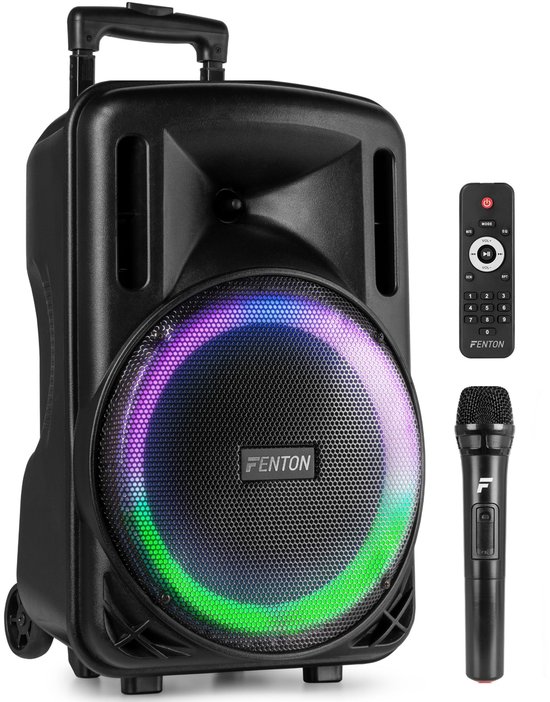 Speaker Bluetooth - Fenton FT12LED MK2 karaoke box met LED’s, accu en microfoon - Voor huisfeestjes van Fenton
