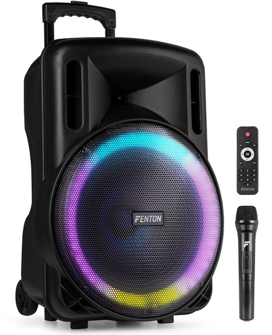 Speaker Bluetooth - Fenton FT15LED MK2 karaoke box met LED’s, accu en microfoon - Voor huisfeesten van Fenton