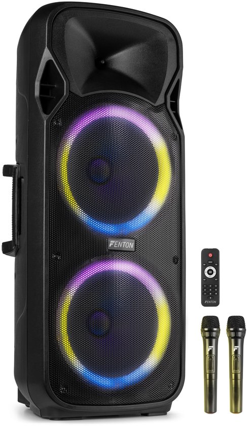 Speaker Bluetooth - Fenton FT212LED MK2 karaoke box met LED’s, accu en microfoons - Voor huisfeestjes van Fenton