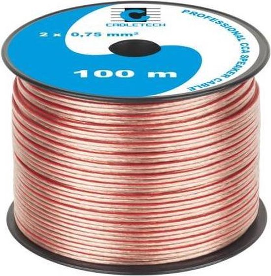 Speaker kabel luidsprekersnoer CCA Transparant 2x 0.75mm Haspel 100m van Merkloos
