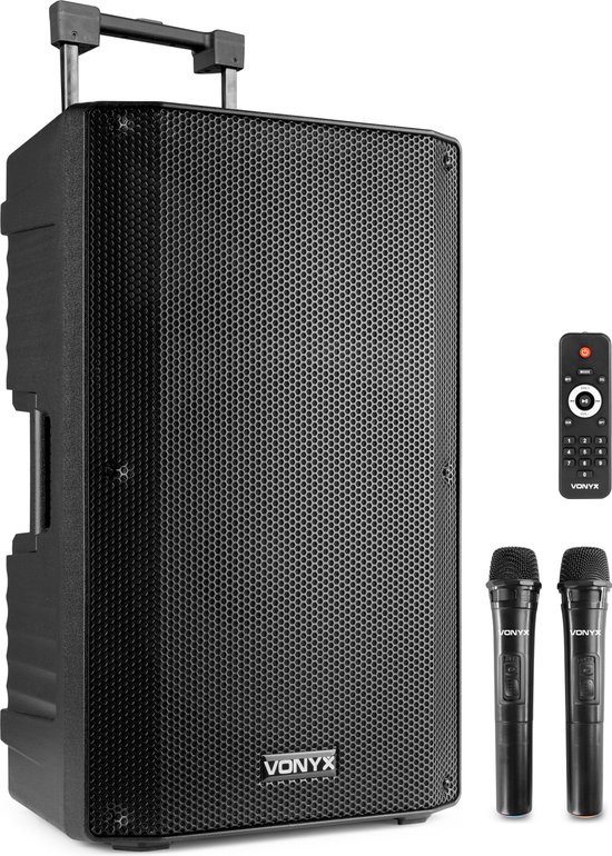 Speaker met Bluetooth - Vonyx VSA500 - 800 Watt - Partybox - 2 draadloze mics - Portable - MP3 - USB - SD van Vonyx