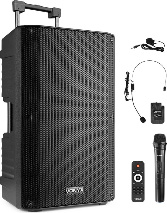 Speaker met Bluetooth - Vonyx VSA700BP - 1000 Watt - Partybox - 2 mics - 1 headset - MP3 - USB - SD van Vonyx