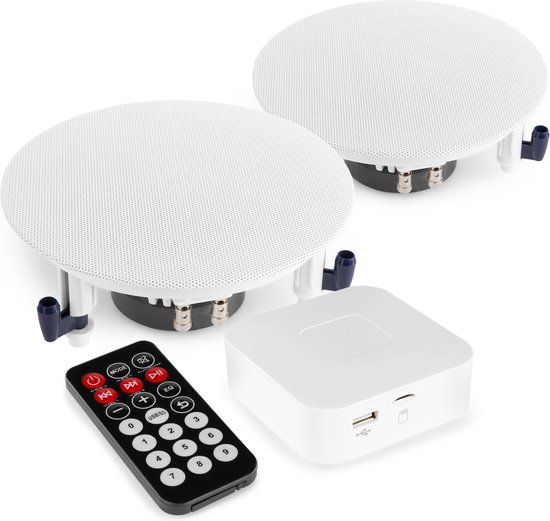 Speakers voor buiten - Muziekinstallatie met versterker met Bluetooth en 2 plafondspeakers - Ideaal voor terras, overkapping, etc. van Caliber