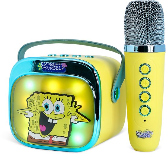Sponge Bob - karaoke set voor kinderen - draadloze microfoon en speaker - met lichteffecten - stemvervorming