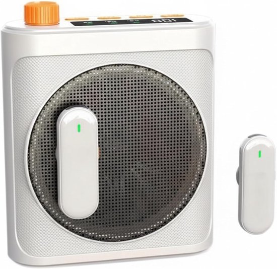 Spraakversterker Draadloos - Draagbare Geluidsbox - Lesgeven Presenteren - Dubbele Microfoon - 12 cm Breed - Wit