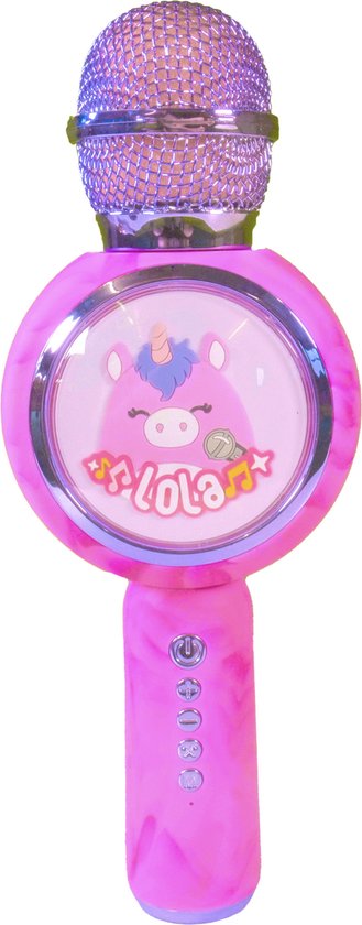 Squishmallows - Lola - draadloze karaoke microfoon voor kinderen - oplichtend LED display - speaker - stemvervorming