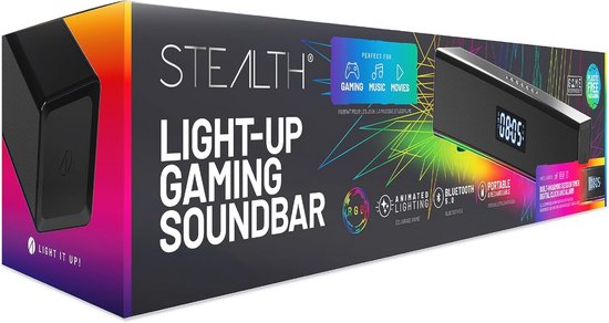 STEALTH Light-Up Gaming Soundbar, bedrade of draadloze draagbare luidspreker met Bluetooth 5.0, aanraakbediening en geanimeerde verlichting voor muziek en films van Merkloos