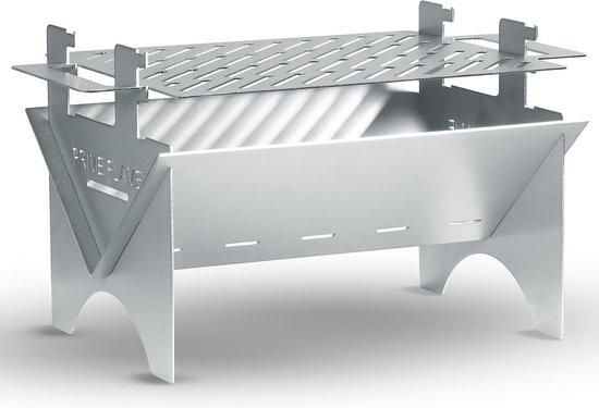 Steekgrill van hoogwaardig, vuurvast roestvrij staal, in hoogte verstelbaar, draagbaar, demonteerbare houtskoolgrill, stabiele stand, 28 x 28 cm, ideaal voor onderweg, Made in Germany van BBQ-Toro