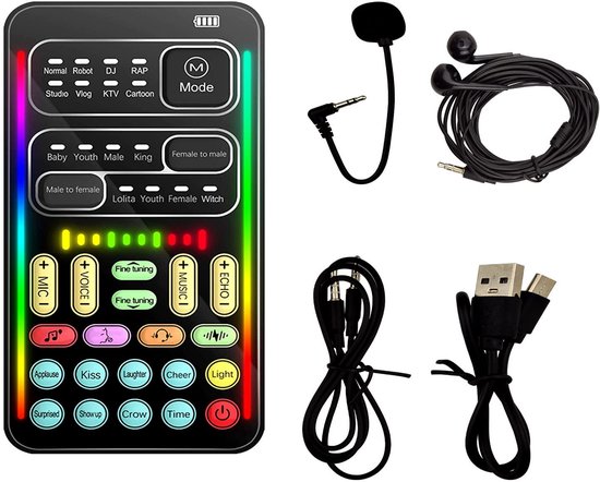 Stemveranderaar - Draagbare Voice Changer - 16 Stemmodi En 8 Geluidseffecten- Led Licht En Fijnafstelling - Compatibel Met Pc Ps4 Xbox En Telefoon- Voor Gaming Feesten En Online Chat