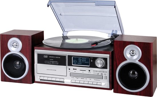 Stereo platenspeler met digitale radio ontvanger, DAB / DAB+ / Bluetooth  / USB / Aux-in / CD - Trevi TT1072, houtlook van Trevi