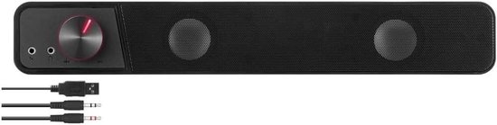 Stereo Soundbar - Compact Geluid - Muziek en Films - Verlichte Volumeknop - 38 cm Breed - Zwart