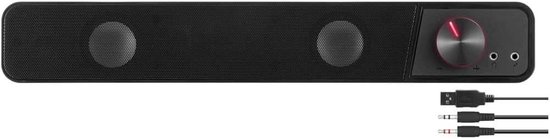 Stereo Soundbar - Compact Geluidssysteem - Muziek Luisteren - Verlichte Volumeknop - 382 x 69 x 60 mm - Zwart