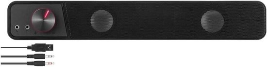 Stereo Soundbar - Compacte speaker - Muziek luisteren - Verlichte volumeknop - 38 cm breed - Zwart